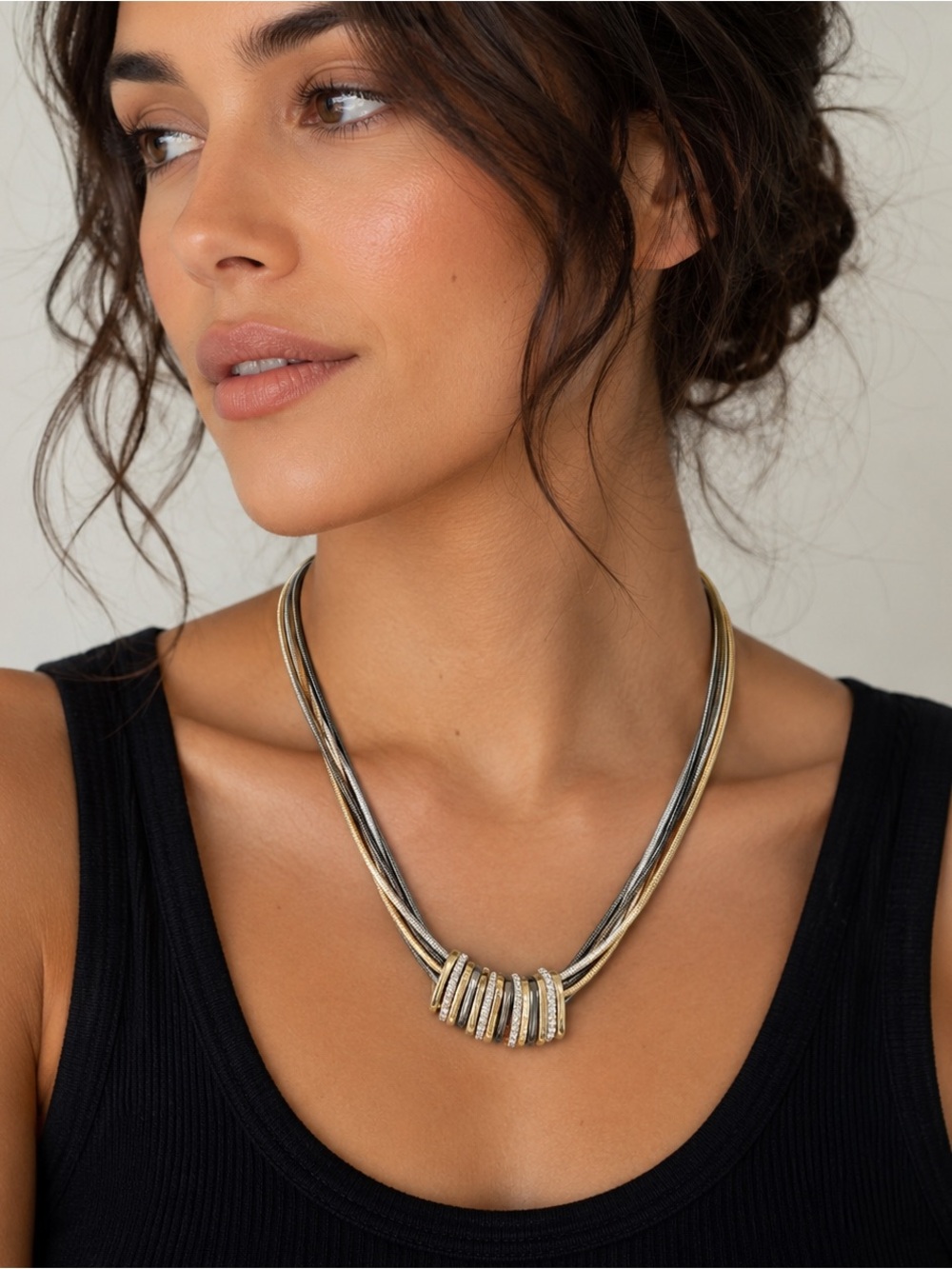 Gun Metal, Gold & Silver Statement Necklace